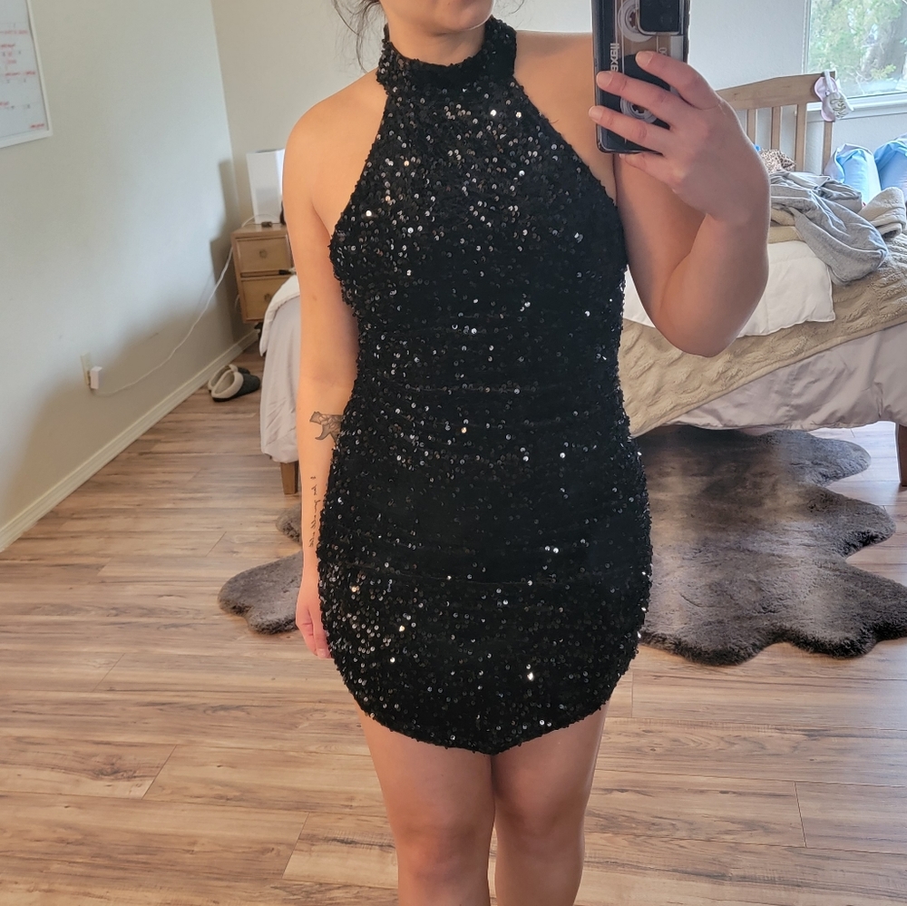 Topshop black sequins mini dress